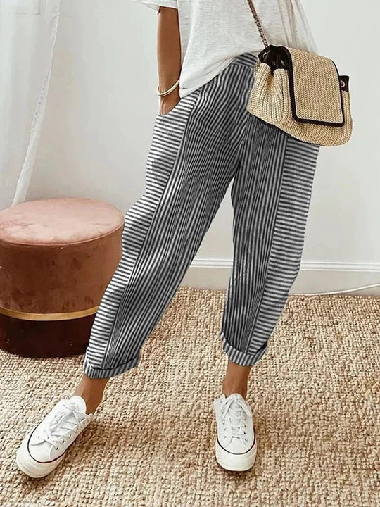PAROS® | PANTALON RAYÉ FLUIDE EN LIN – CONFORT & STYLE DÉCONTRACTÉ