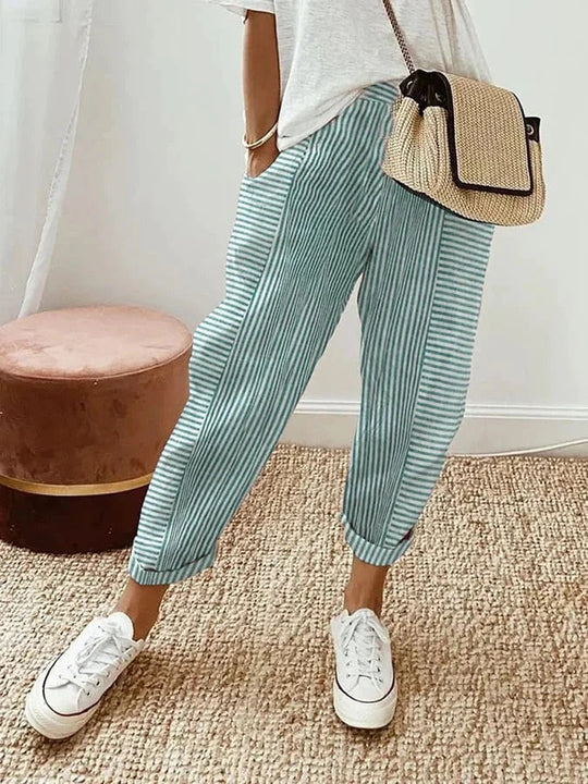 PAROS® | PANTALON RAYÉ FLUIDE EN LIN – CONFORT & STYLE DÉCONTRACTÉ