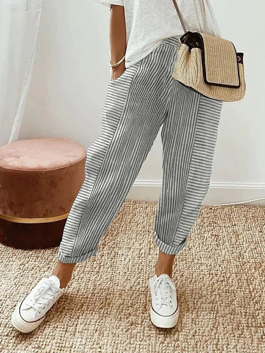 PAROS® | PANTALON RAYÉ FLUIDE EN LIN – CONFORT & STYLE DÉCONTRACTÉ