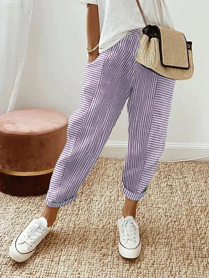 PAROS® | PANTALON RAYÉ FLUIDE EN LIN – CONFORT & STYLE DÉCONTRACTÉ